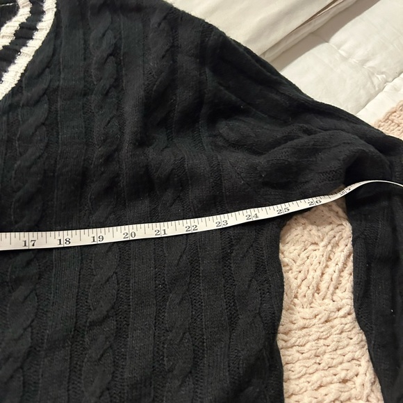 Elodie Black Knit Sweater with White Trim VNeck Sweater - Picture 6 of 8